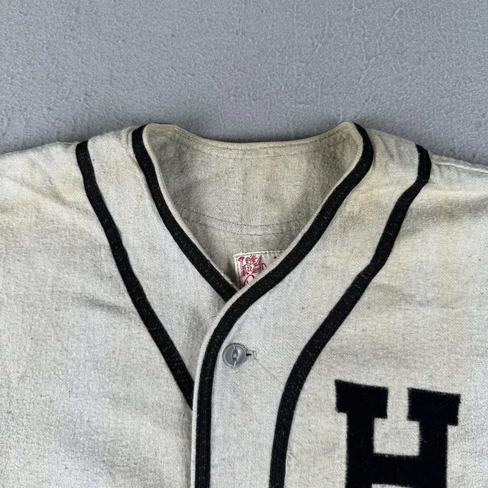 Vintage 30s 40s Baseball Jersey Mens 44 Gray Black Felt H Rubys Sorting‎ Goods